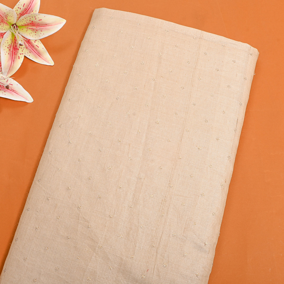 Light Beige Gold Sequin Butti Tussar Fabric