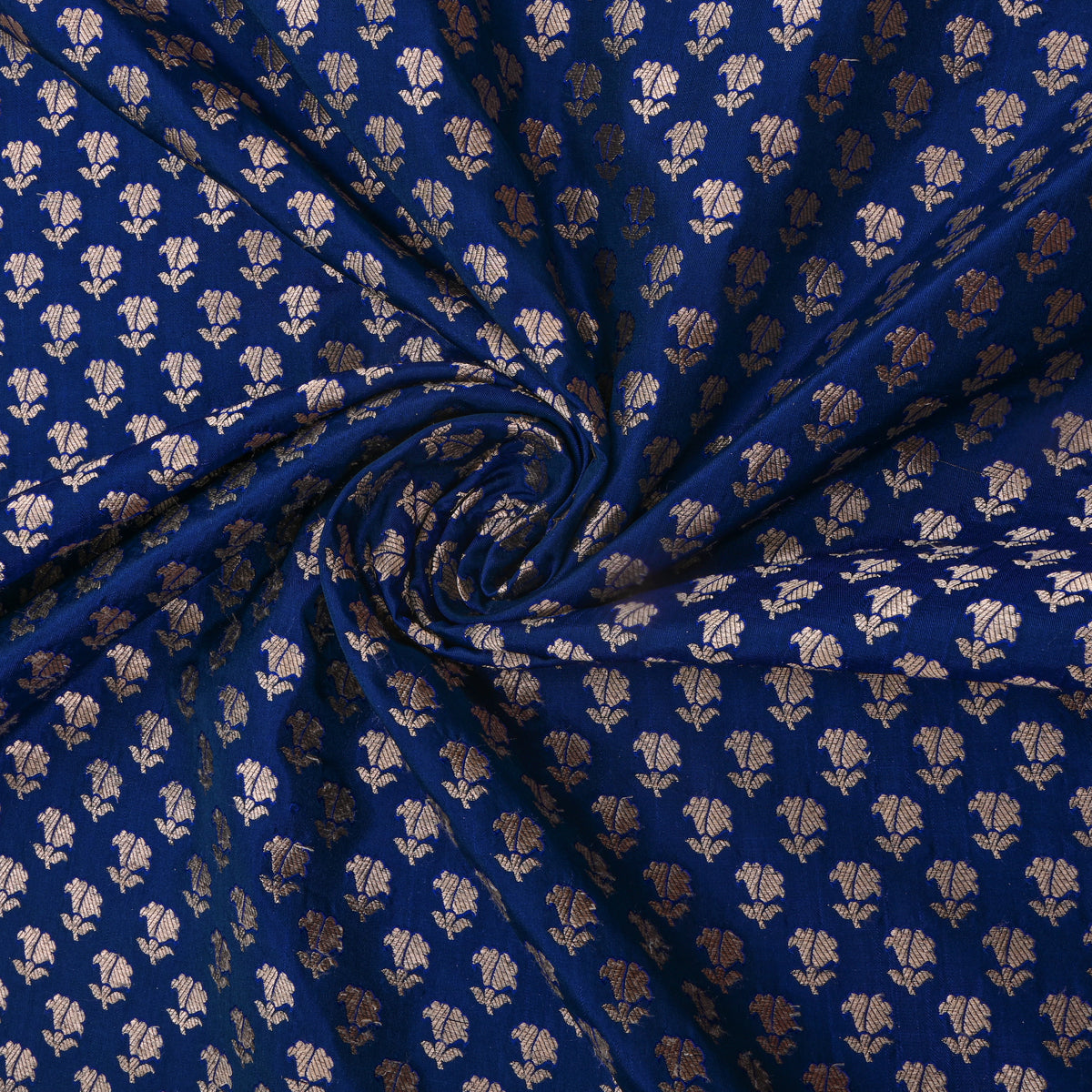 Sapphire Blue Gold Zari Butti Banarasi Silk Fabric