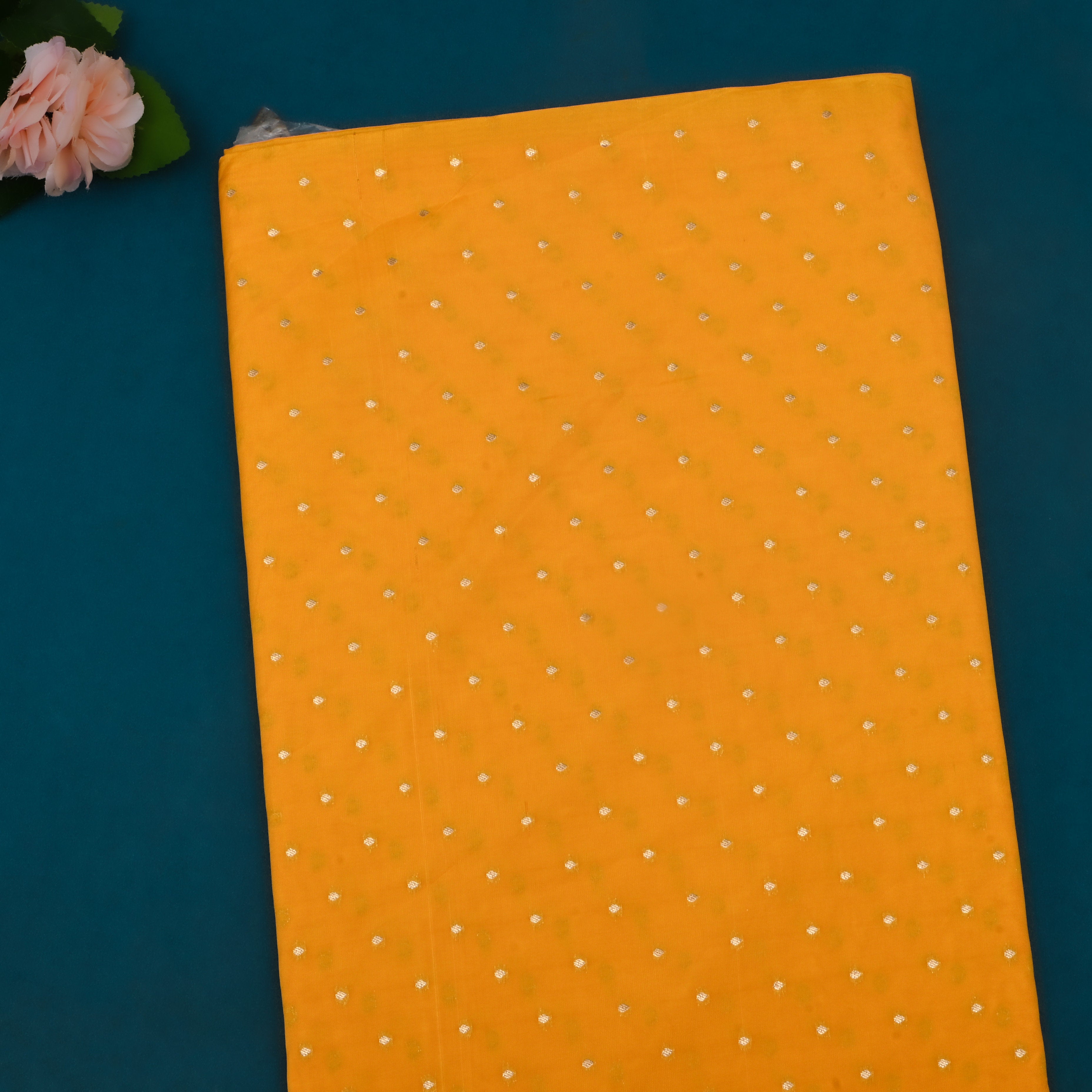 Carrot Orange Jamawar Silk Fabric With Butti'S