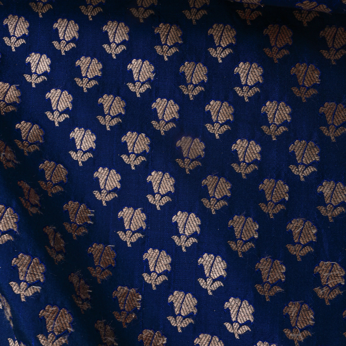 Sapphire Blue Gold Zari Butti Banarasi Silk Fabric