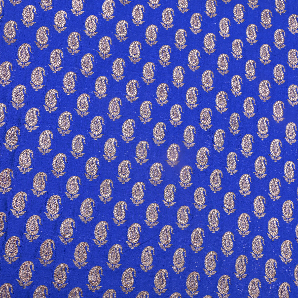 Azure Blue With Silver Zari Butti Banarasi  Silk Fabric