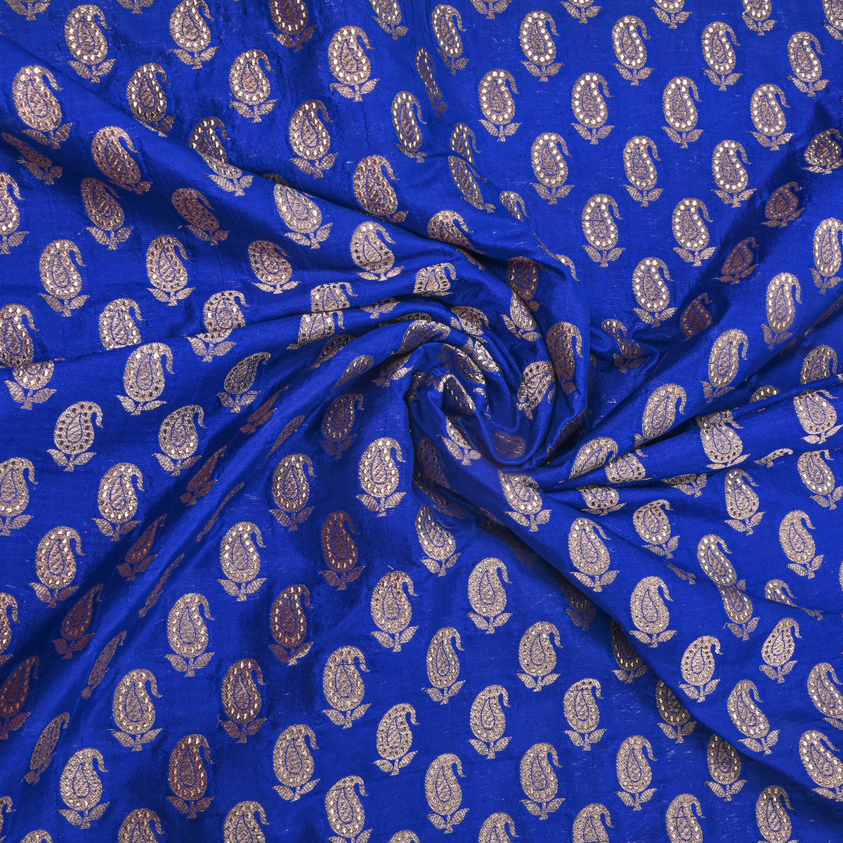 Azure Blue With Silver Zari Butti Banarasi  Silk Fabric