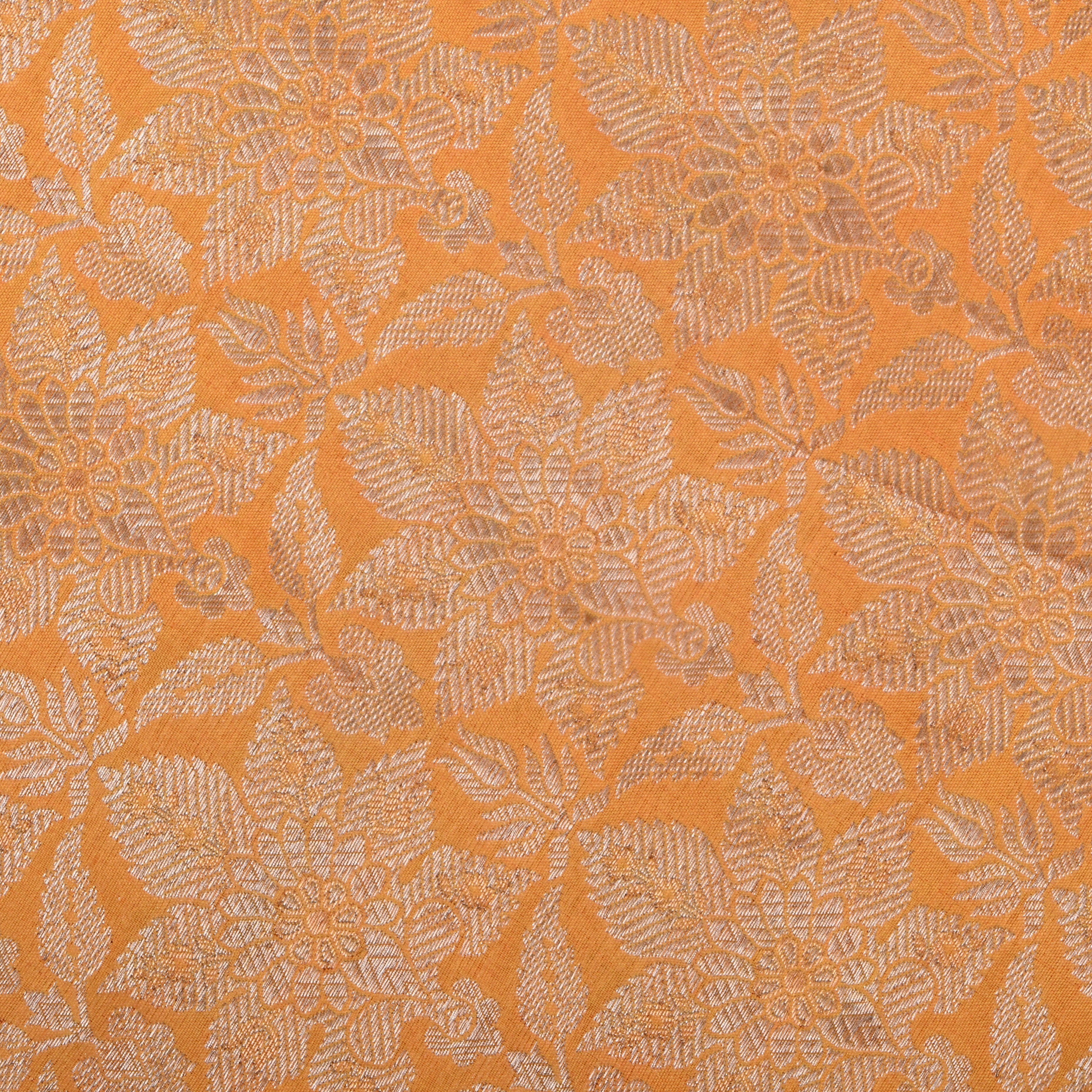 Light Orange Jamawar Silk Fabric With Floral Jaal