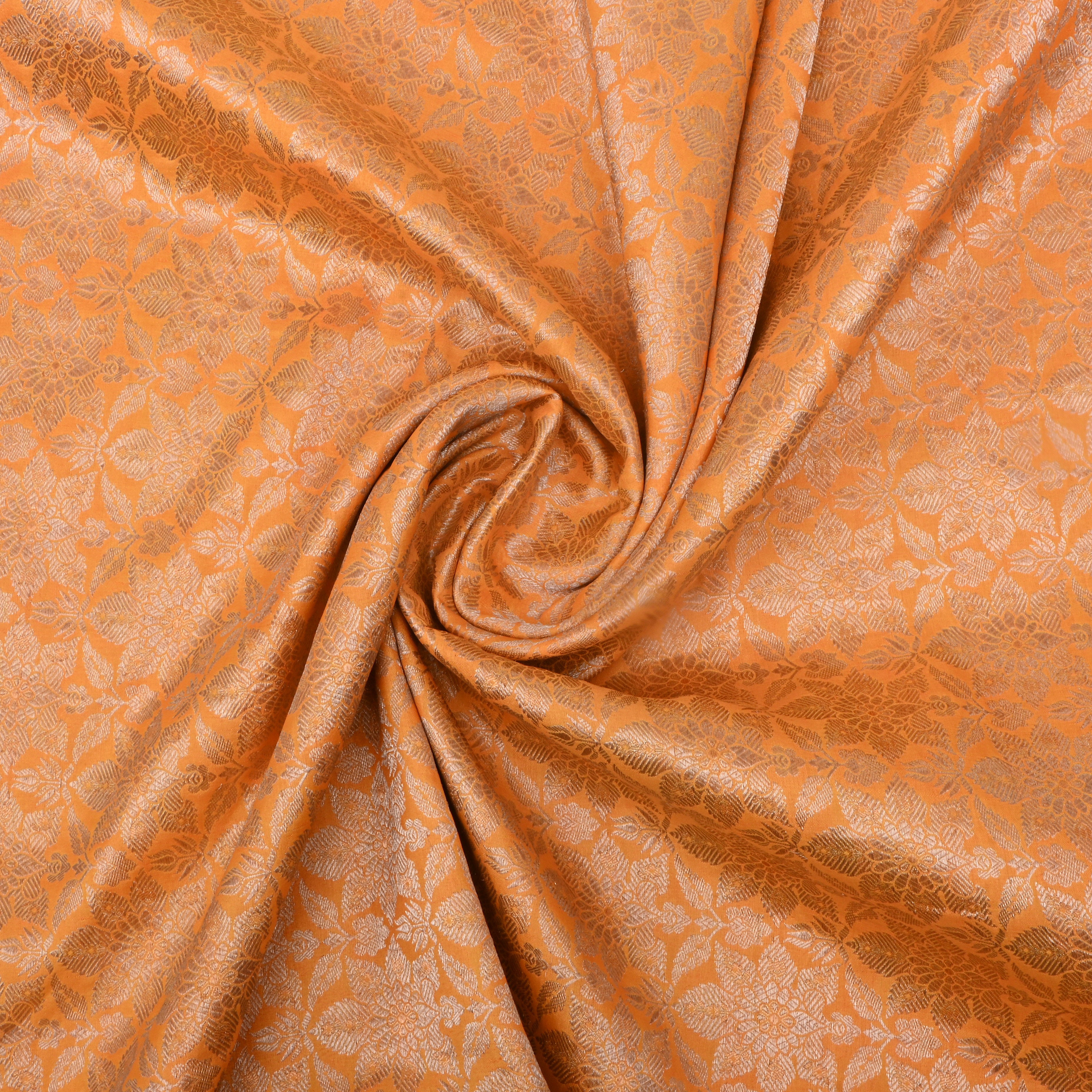 Light Orange Jamawar Silk Fabric With Floral Jaal