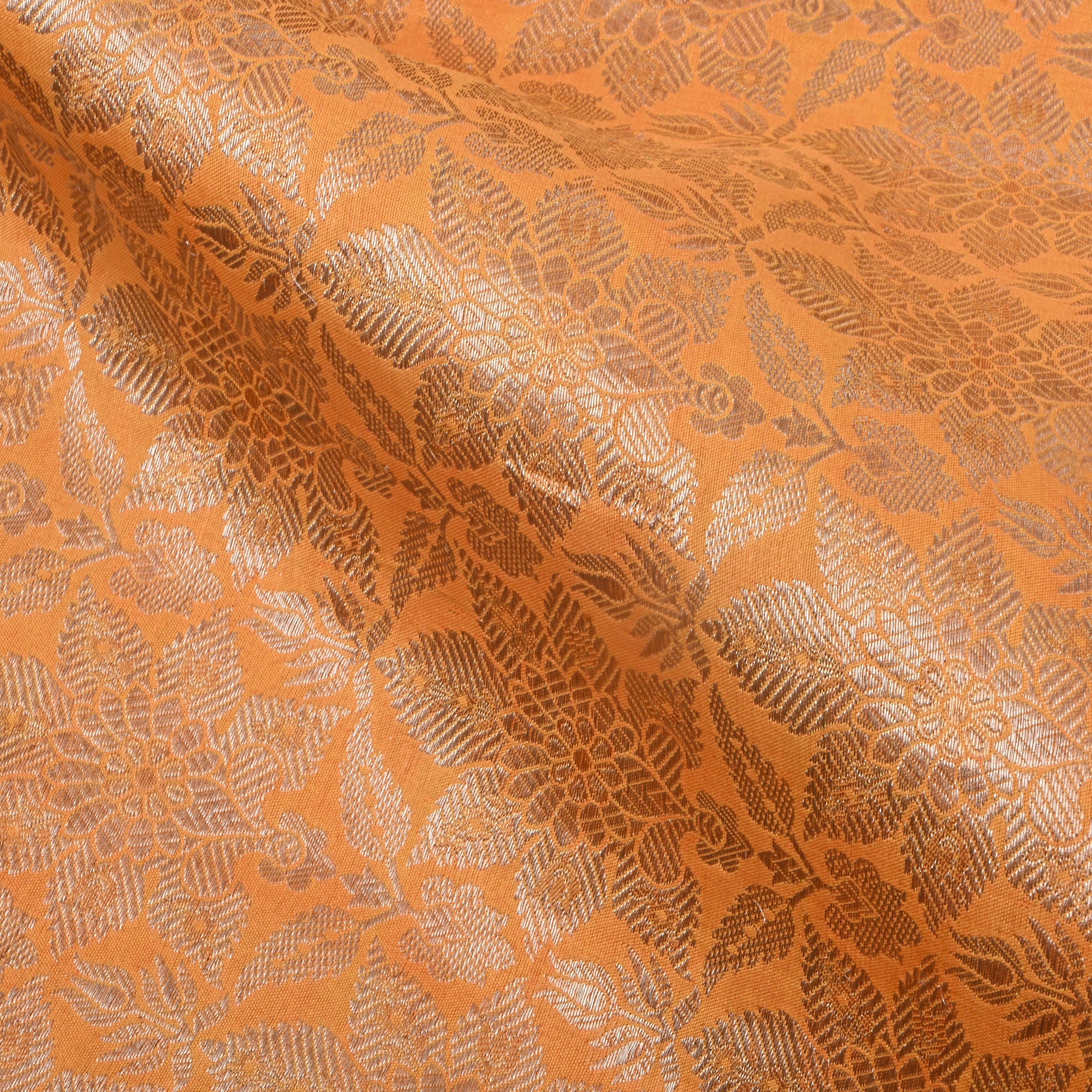 Light Orange Jamawar Silk Fabric With Floral Jaal