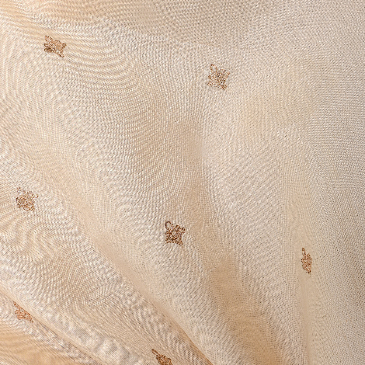 Ivory White Zari Butti Tussar Fabric