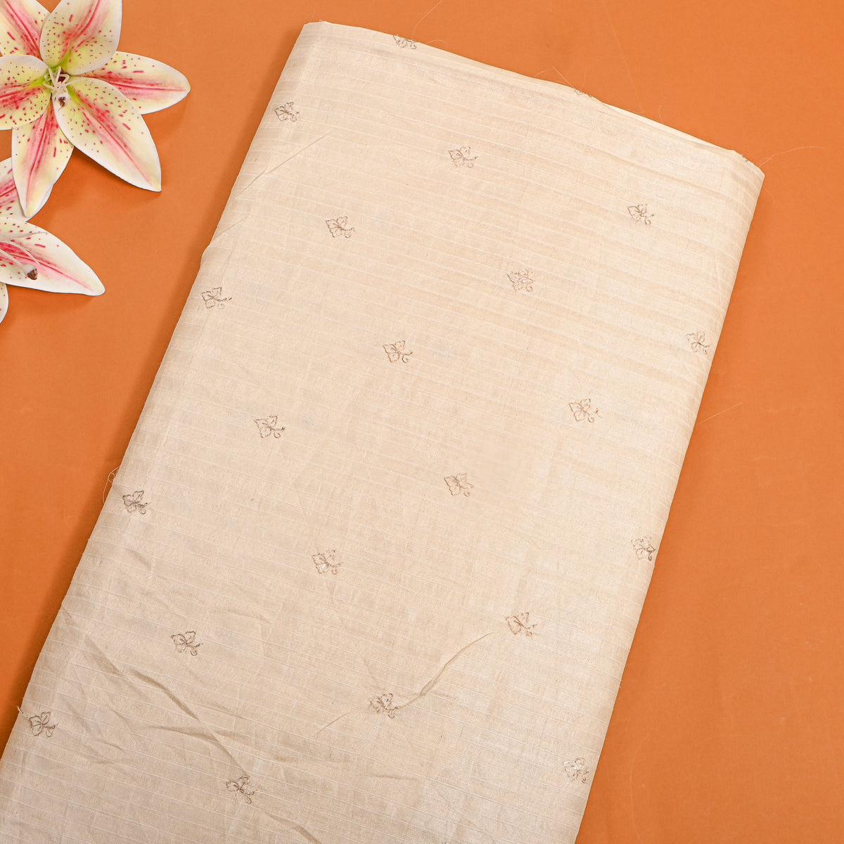 Sand Cream Zari Butti Tussar Fabric