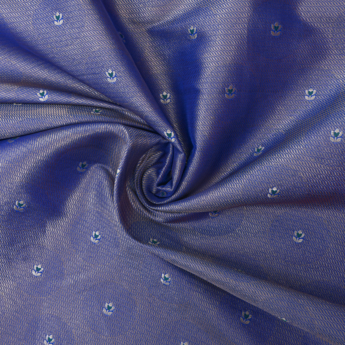 Periwinkle Silver Zai Floral Butti Self Weave Banarasi Silk Fabric