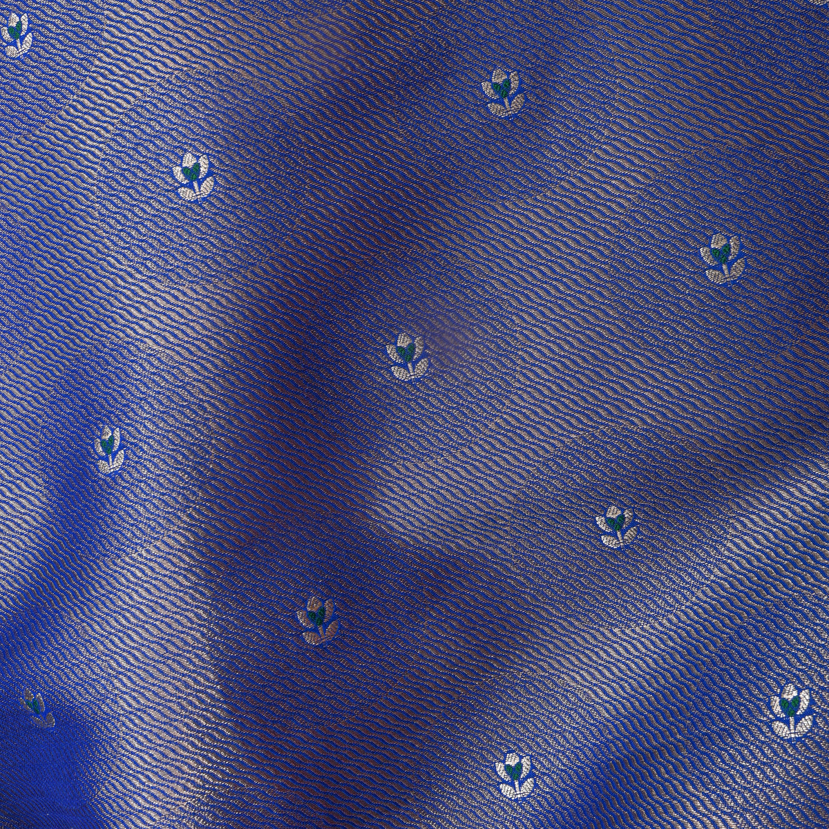 Periwinkle Silver Zai Floral Butti Self Weave Banarasi Silk Fabric