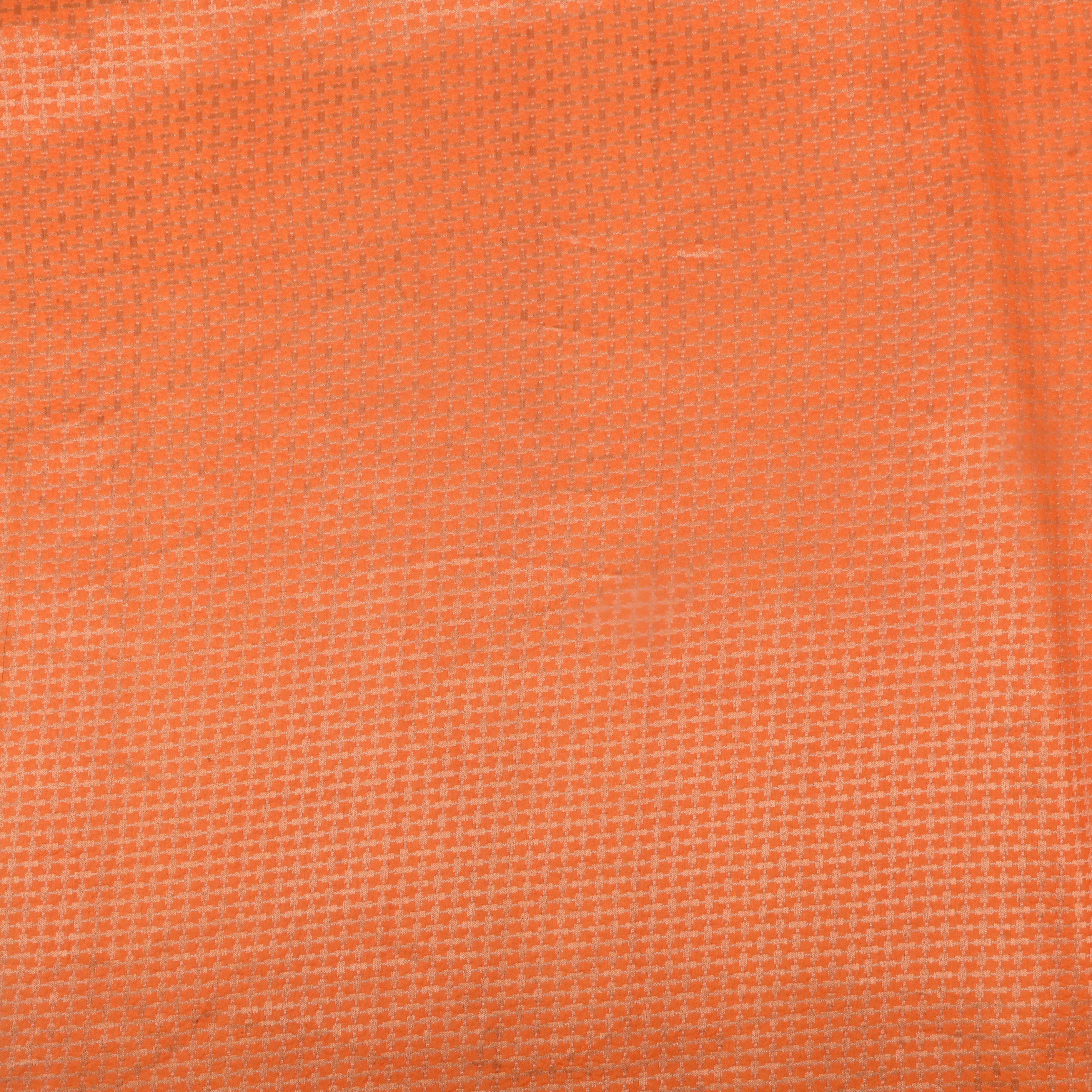 Orange Jamawar Silk Fabric With Checks Pattern