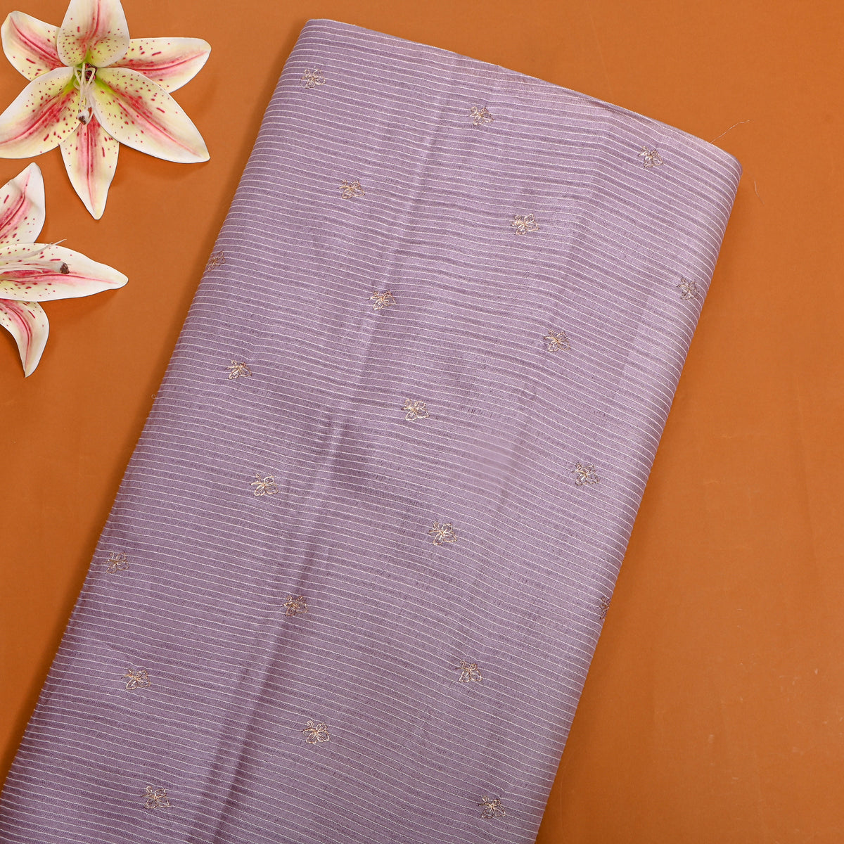 Mauve Lavender Zari Butti Tussar Fabric