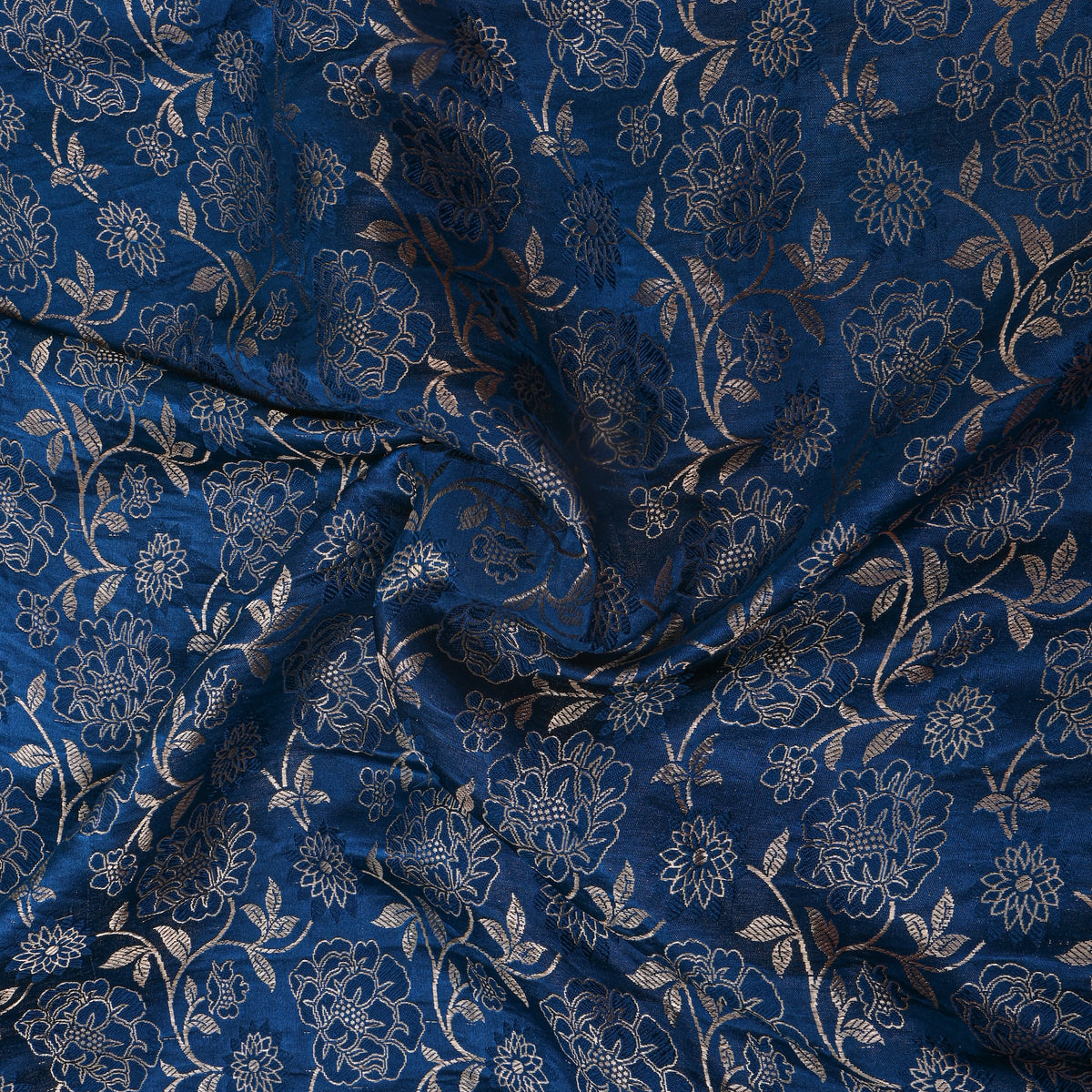 Royal Blue Gold ZariFloral Jaal Jamawar Silk Fabric