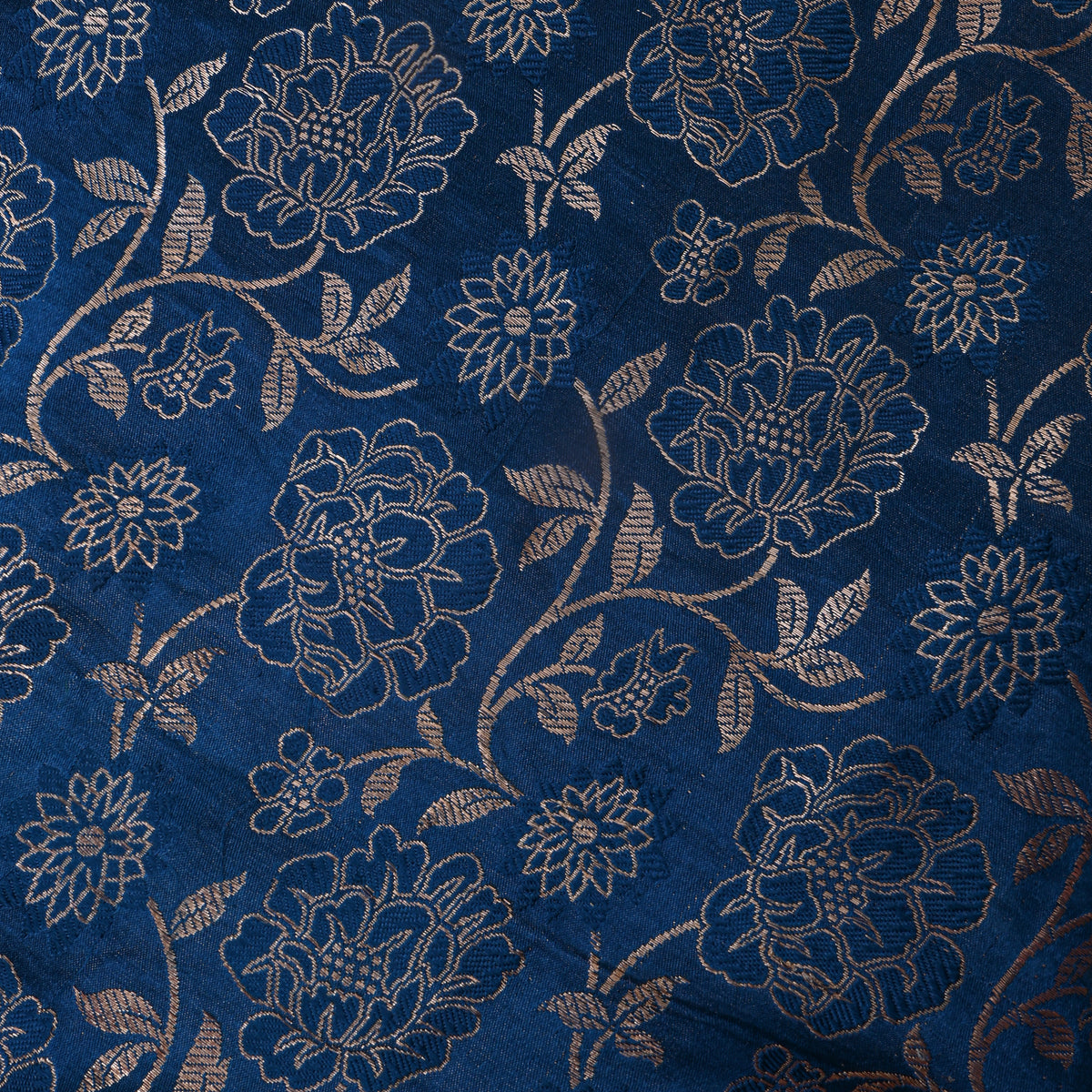 Royal Blue Gold ZariFloral Jaal Jamawar Silk Fabric