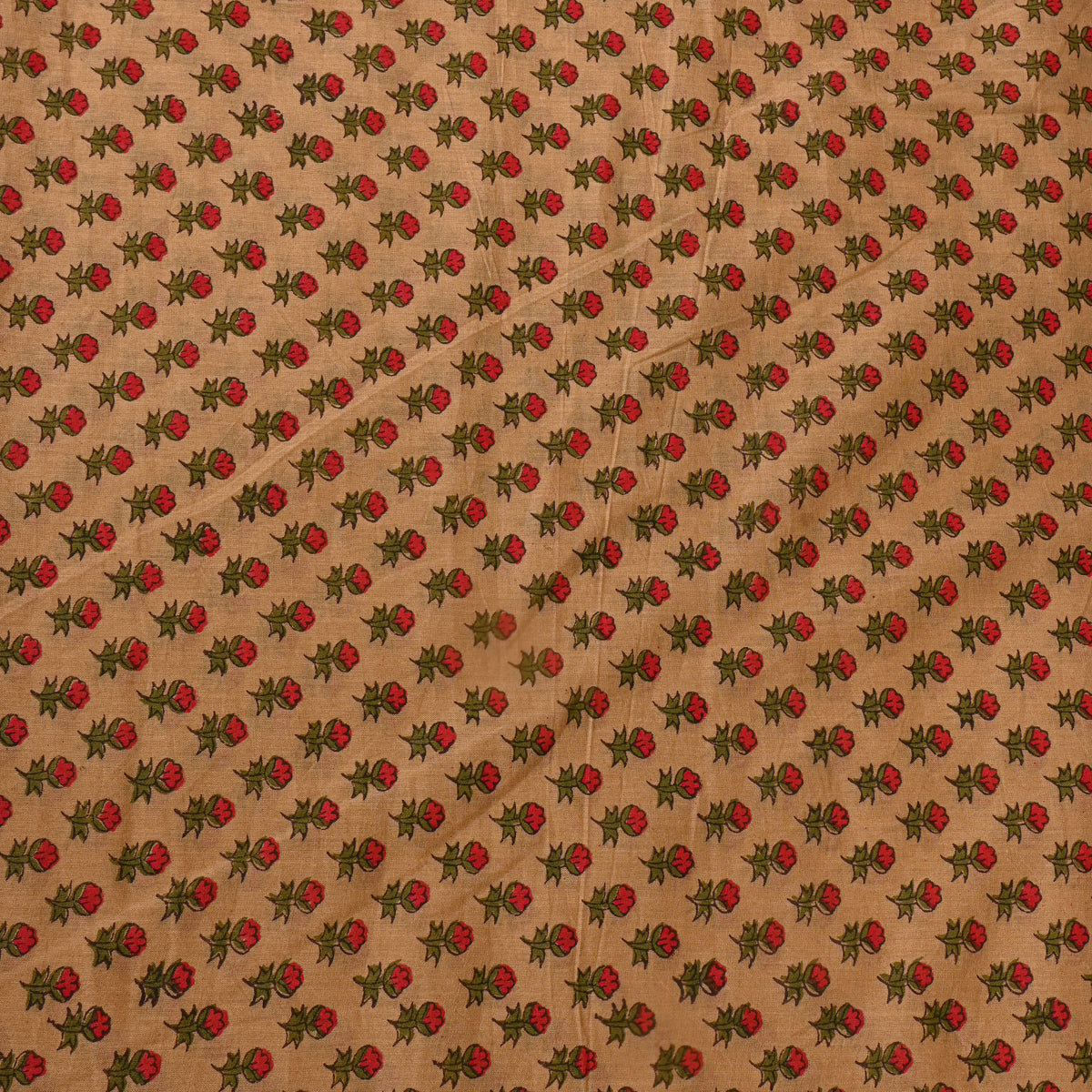 Ochre Red Bud Floral Print Fabric