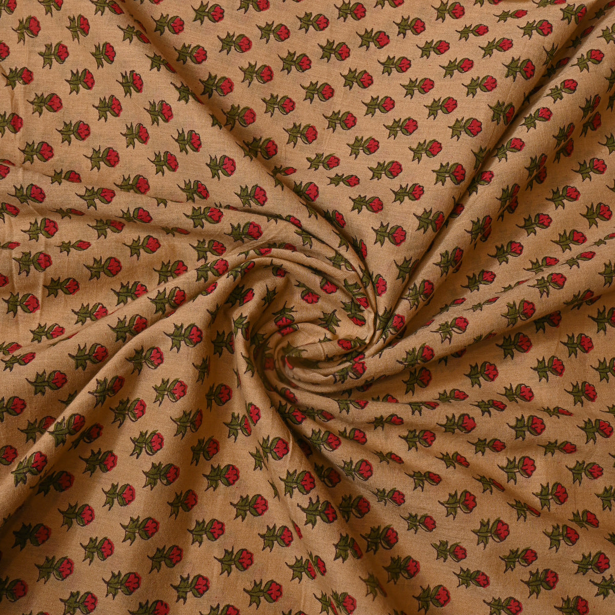 Ochre Red Bud Floral Print Fabric