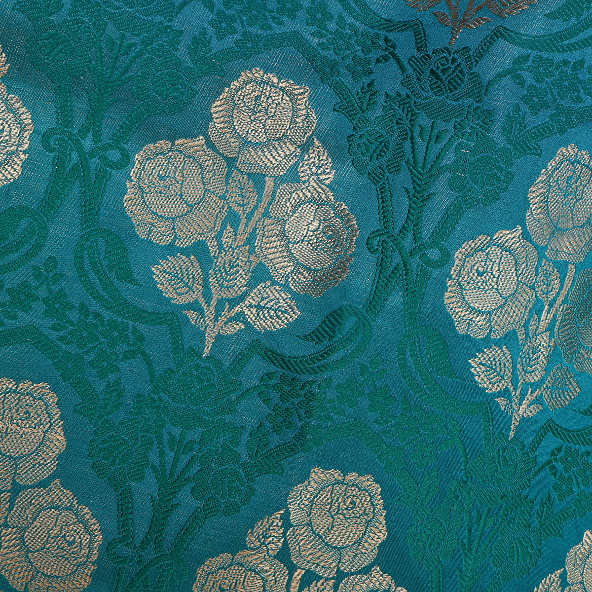 Water Blue Rose Trellis Self Weave Jamawar Silk Fabric