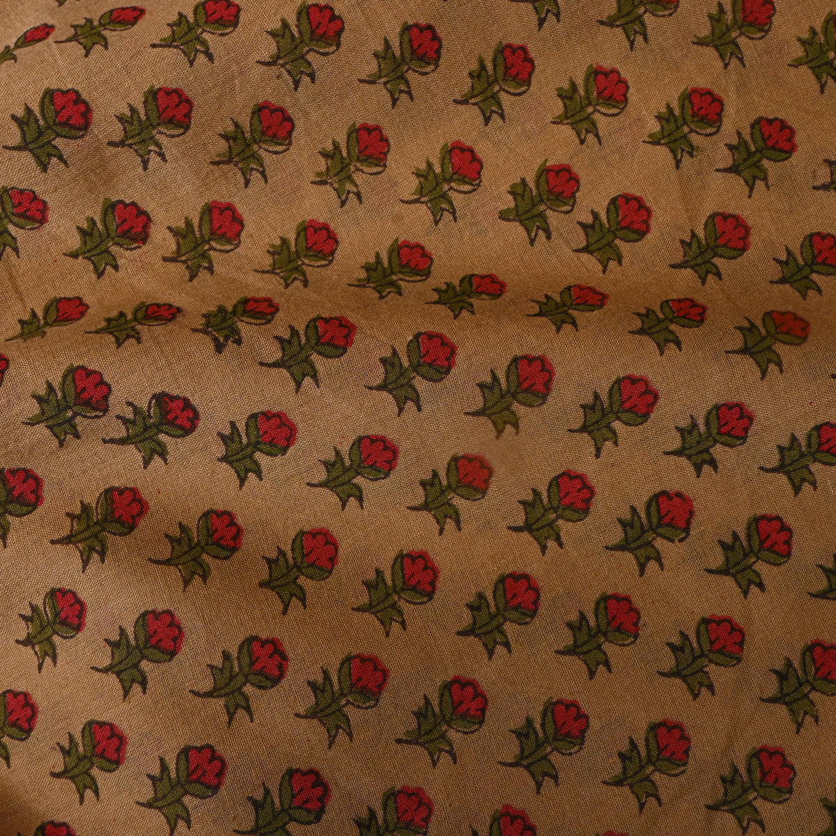 Ochre Red Bud Floral Print Fabric