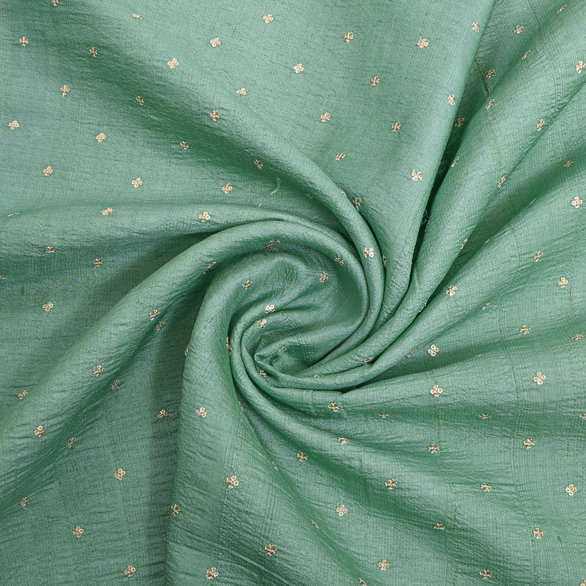 Seafoam Green Gold Sequin Butti Tussar Fabric