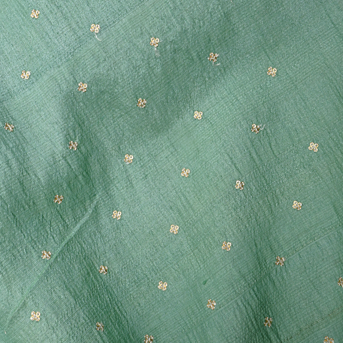 Seafoam Green Gold Sequin Butti Tussar Fabric