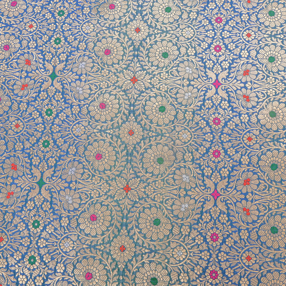 Cobalt Blue Dual Tone Zari Meenakari Floral Weave Banarasi Silk Fabric