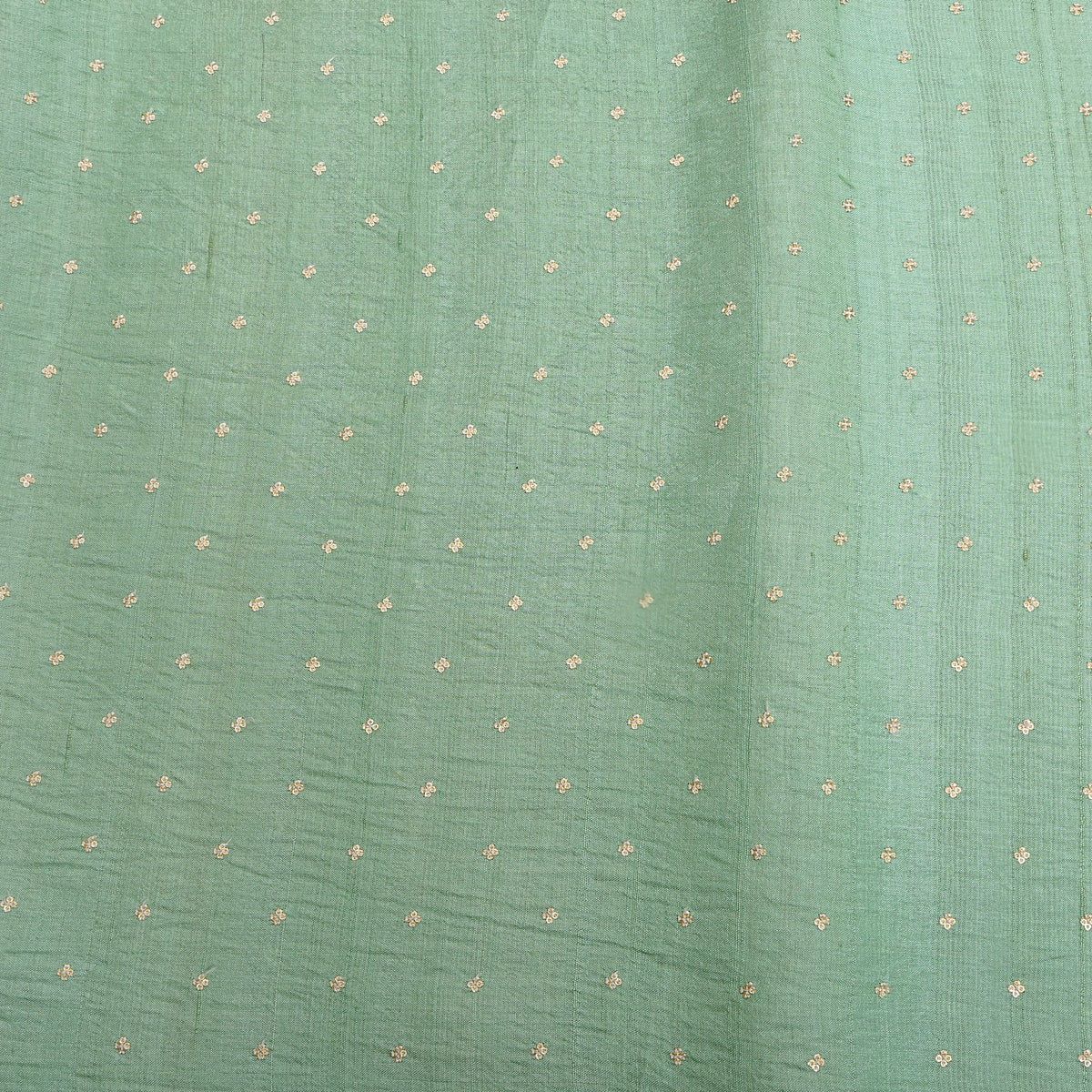 Pastel Green Gold Sequin Butti Tussar Fabric