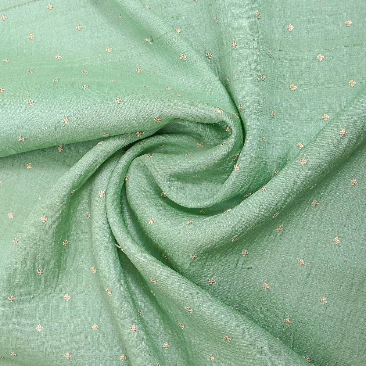 Pastel Green Gold Sequin Butti Tussar Fabric