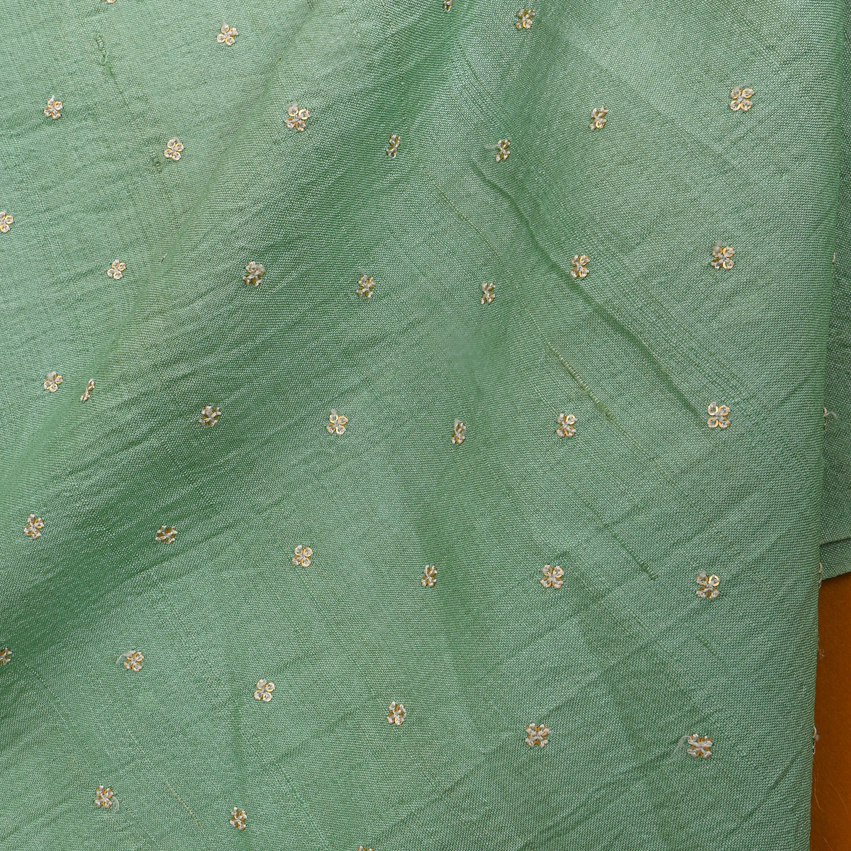 Pastel Green Gold Sequin Butti Tussar Fabric