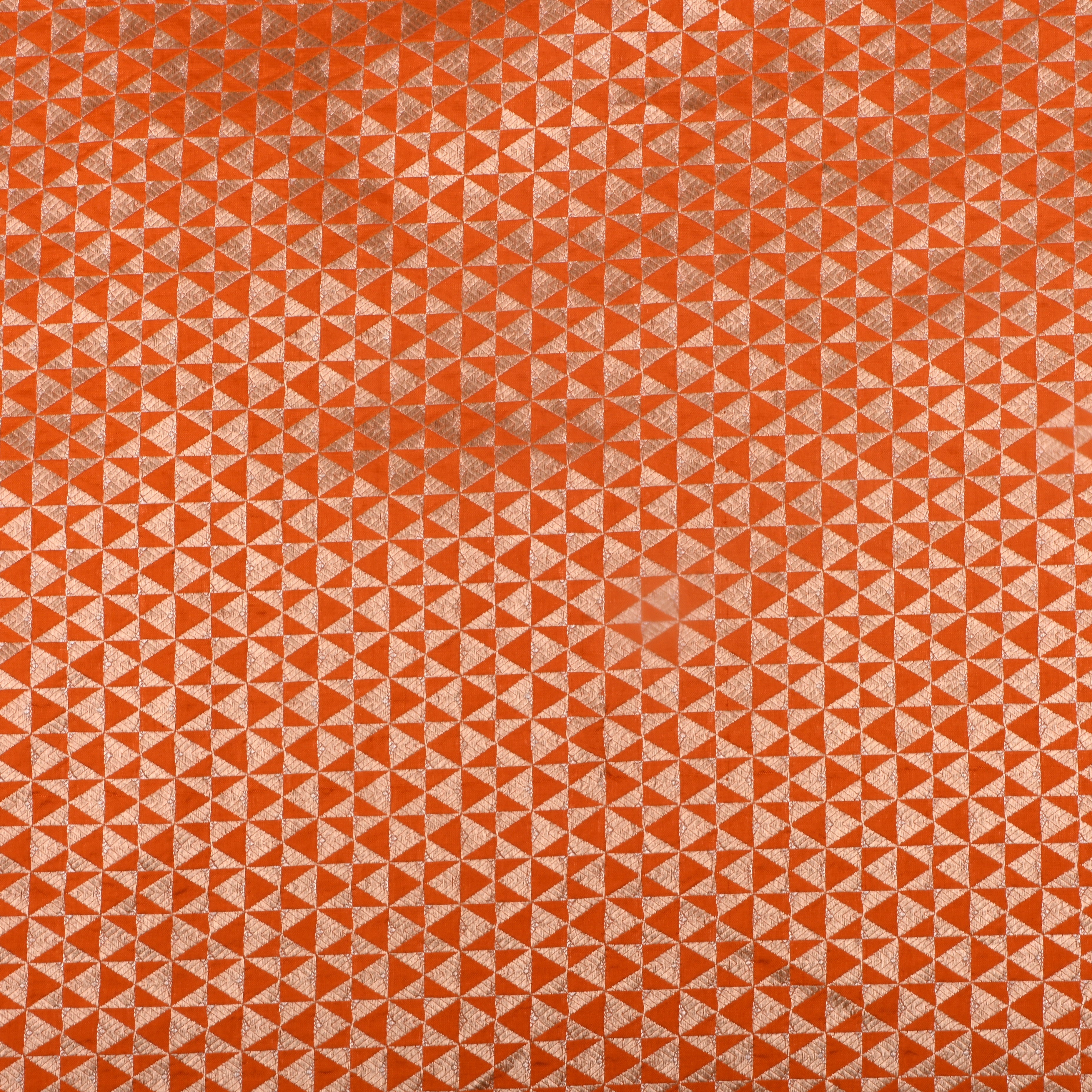 Bright Orange Jamawar Satin Fabric With Brocade Design