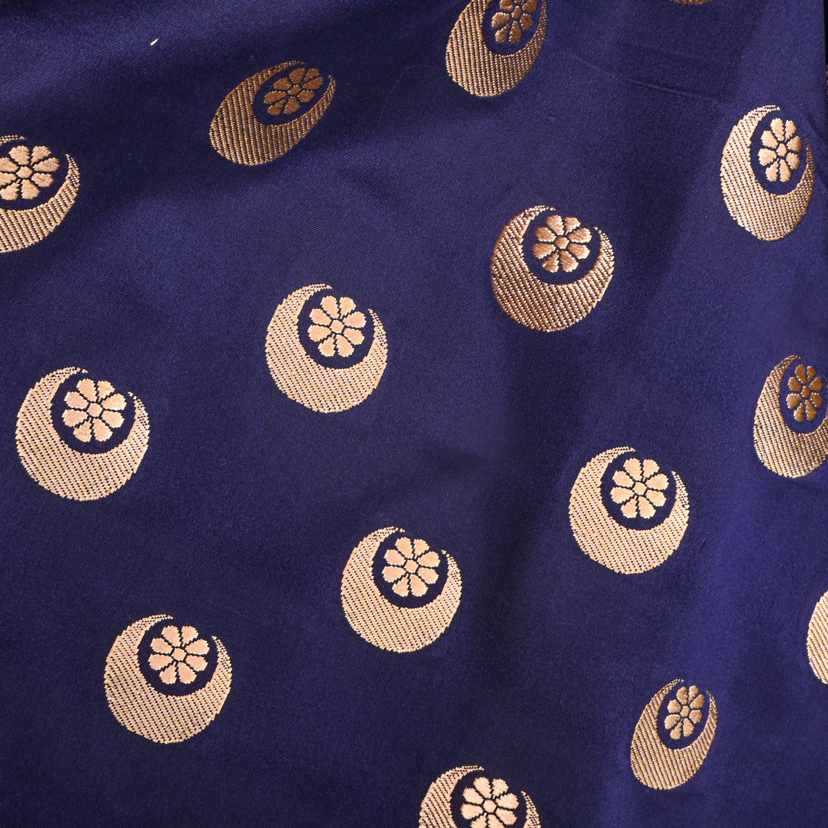 Navy Blue Gold Butti Self Weave  Banarasi Silk Fabric