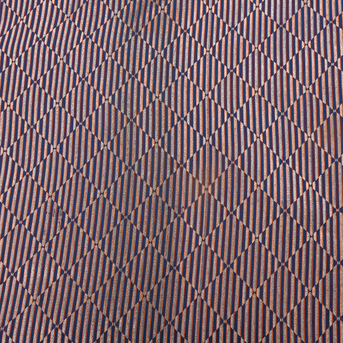 Peocock Blue Checks Illusion Stripes Jamawar Silk Fabric