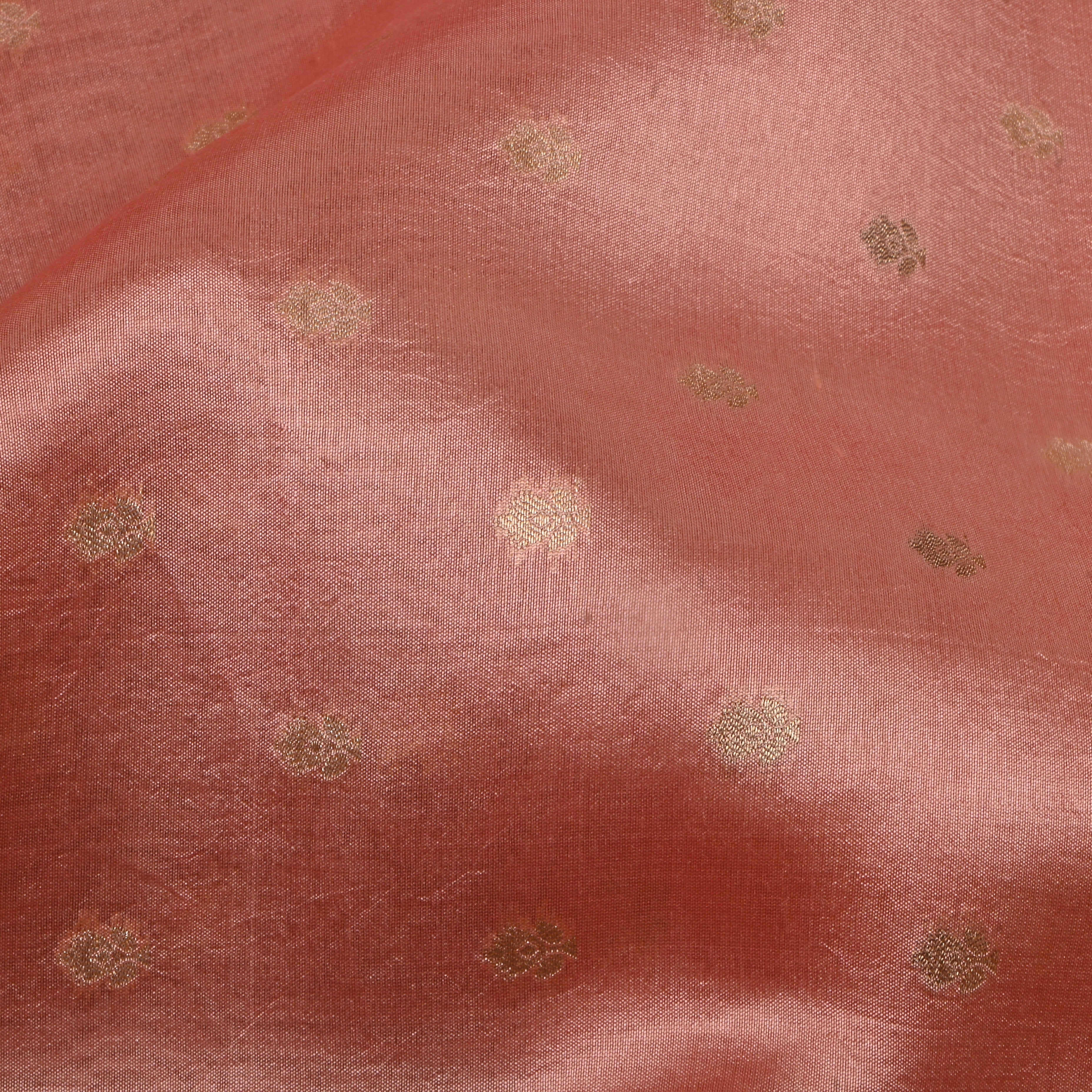 Peach Jamawar Silk Fabric Silk With Floral Butti'S