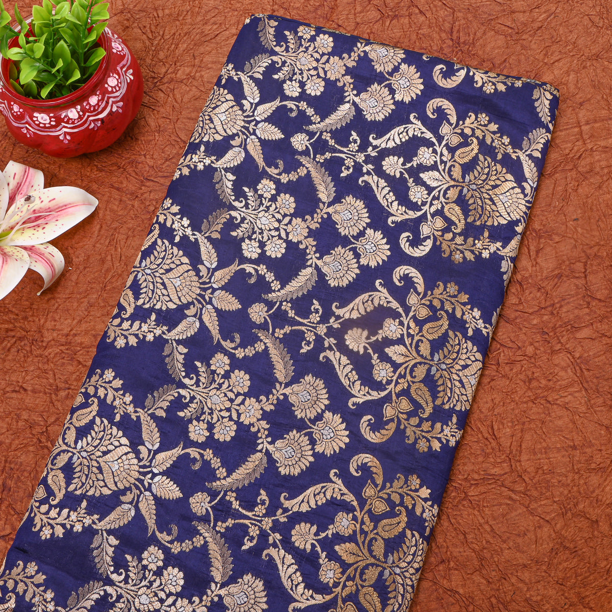 Sapphire Blue Dual Tone Zari Brocade Banarasi Silk Fabric