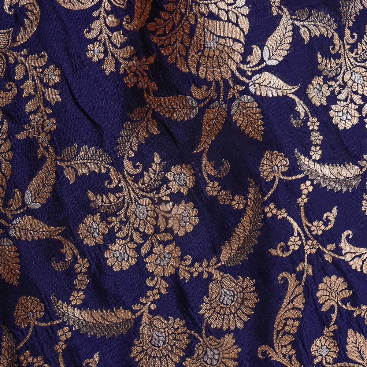 Sapphire Blue Dual Tone Zari Brocade Banarasi Silk Fabric