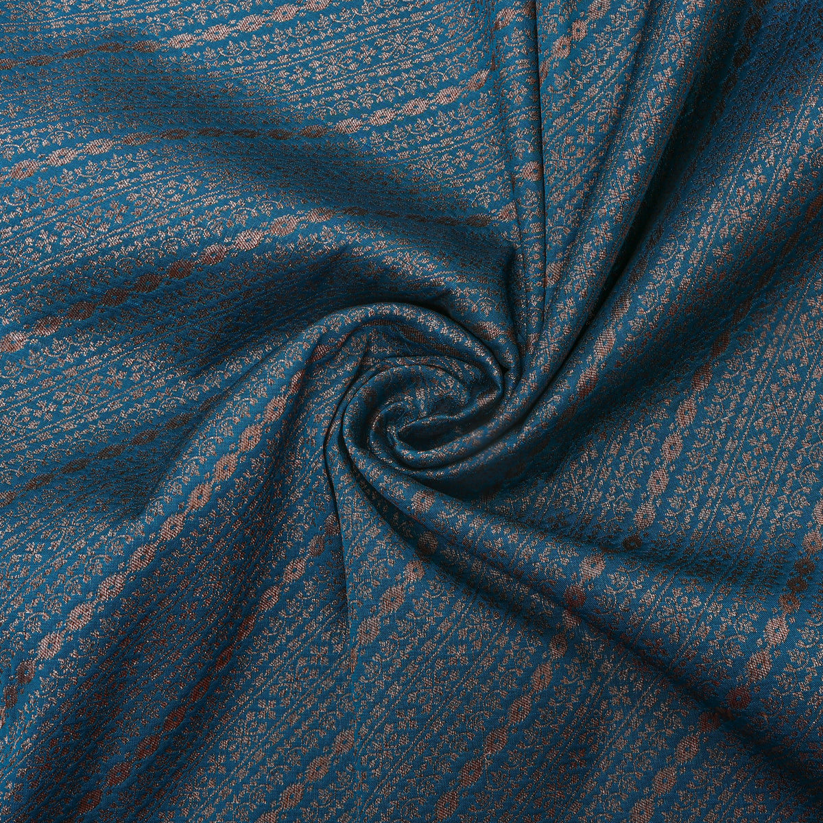 Teal Blue Gold Zari Butti Motif Banarasi Silk Fabric
