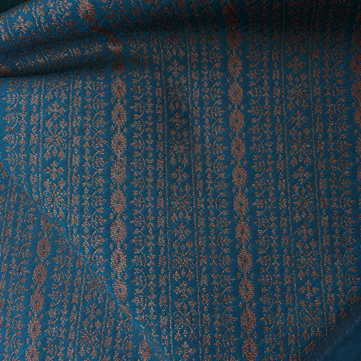 Teal Blue Gold Zari Butti Motif Banarasi Silk Fabric