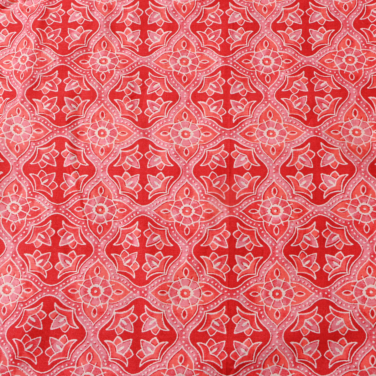 Coral Red Geometric Diamond Handloom Cotton Fabric
