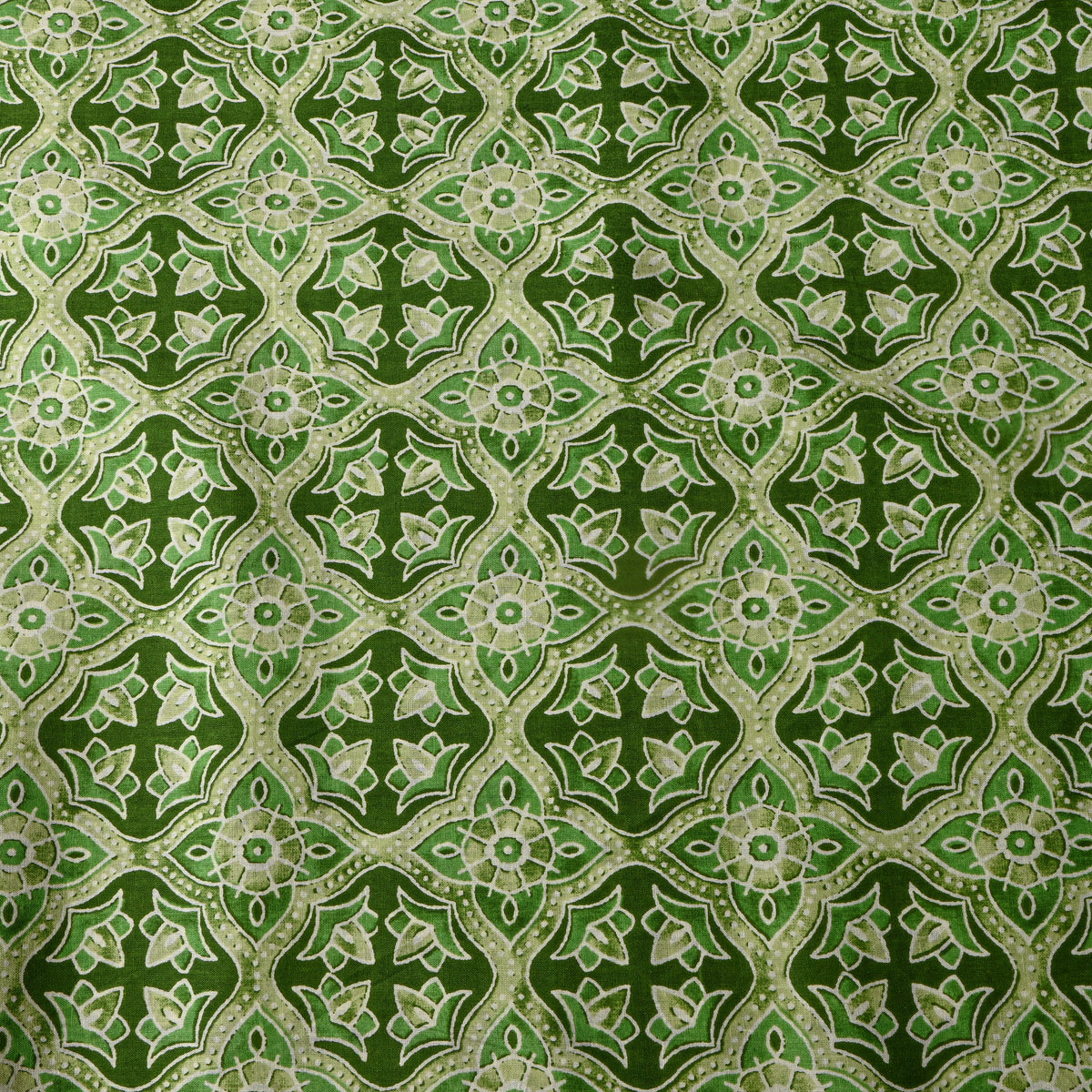 Fern Green Geometric Diamond Handloom Cotton Fabric