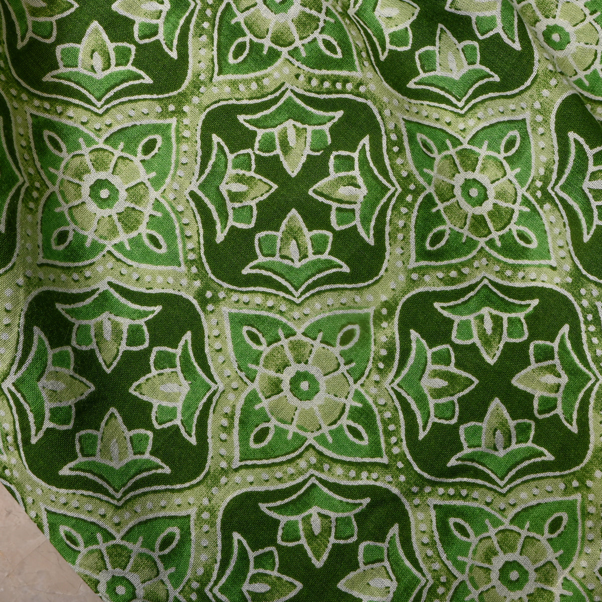 Fern Green Geometric Diamond Handloom Cotton Fabric