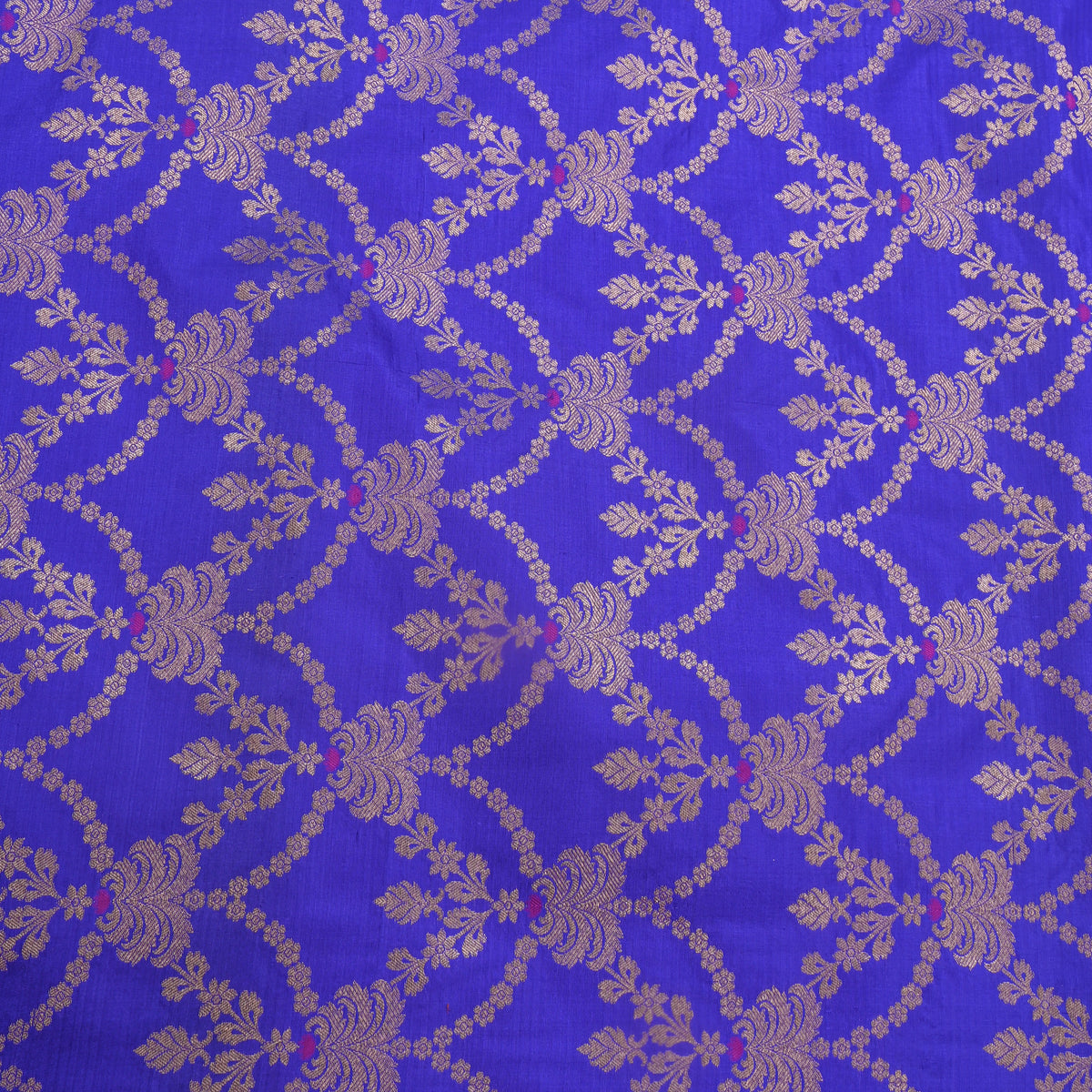 Royal Blue Jamawar Silk With Silver Brocade Trellis