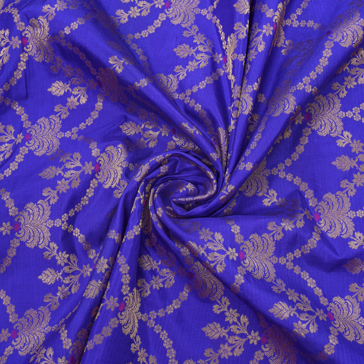 Royal Blue Jamawar Silk With Silver Brocade Trellis