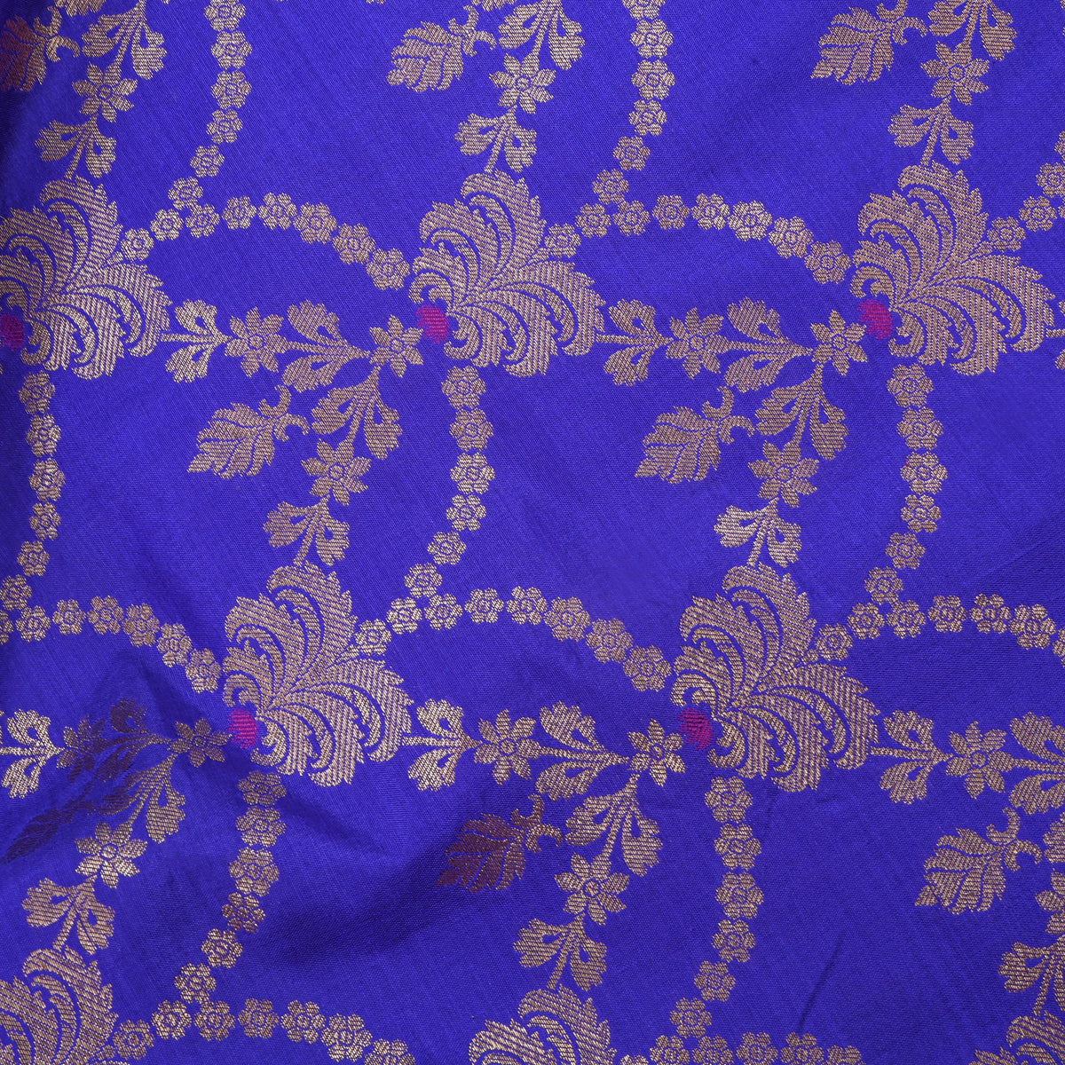 Royal Blue Jamawar Silk With Silver Brocade Trellis