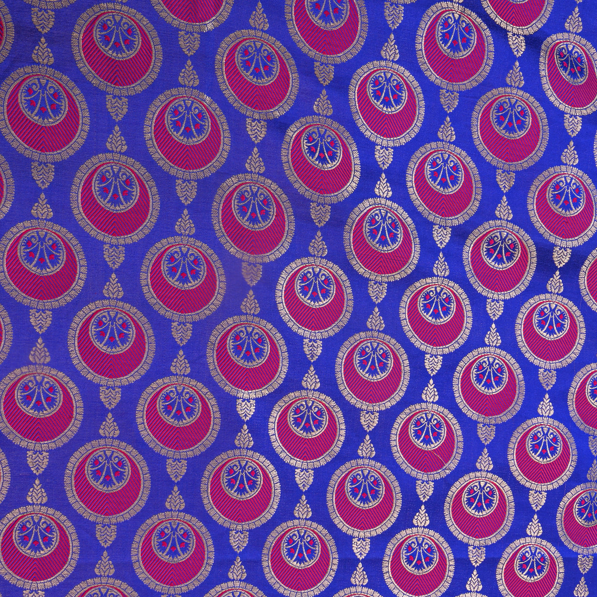 Ink Blue Medallion Self Weave Jamawar Silk Fabric