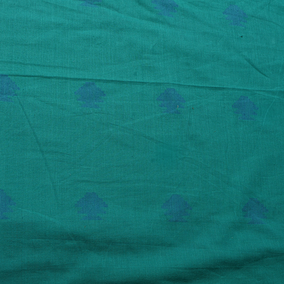 Teal Green Stepped Butti Handloom Cotton Fabric