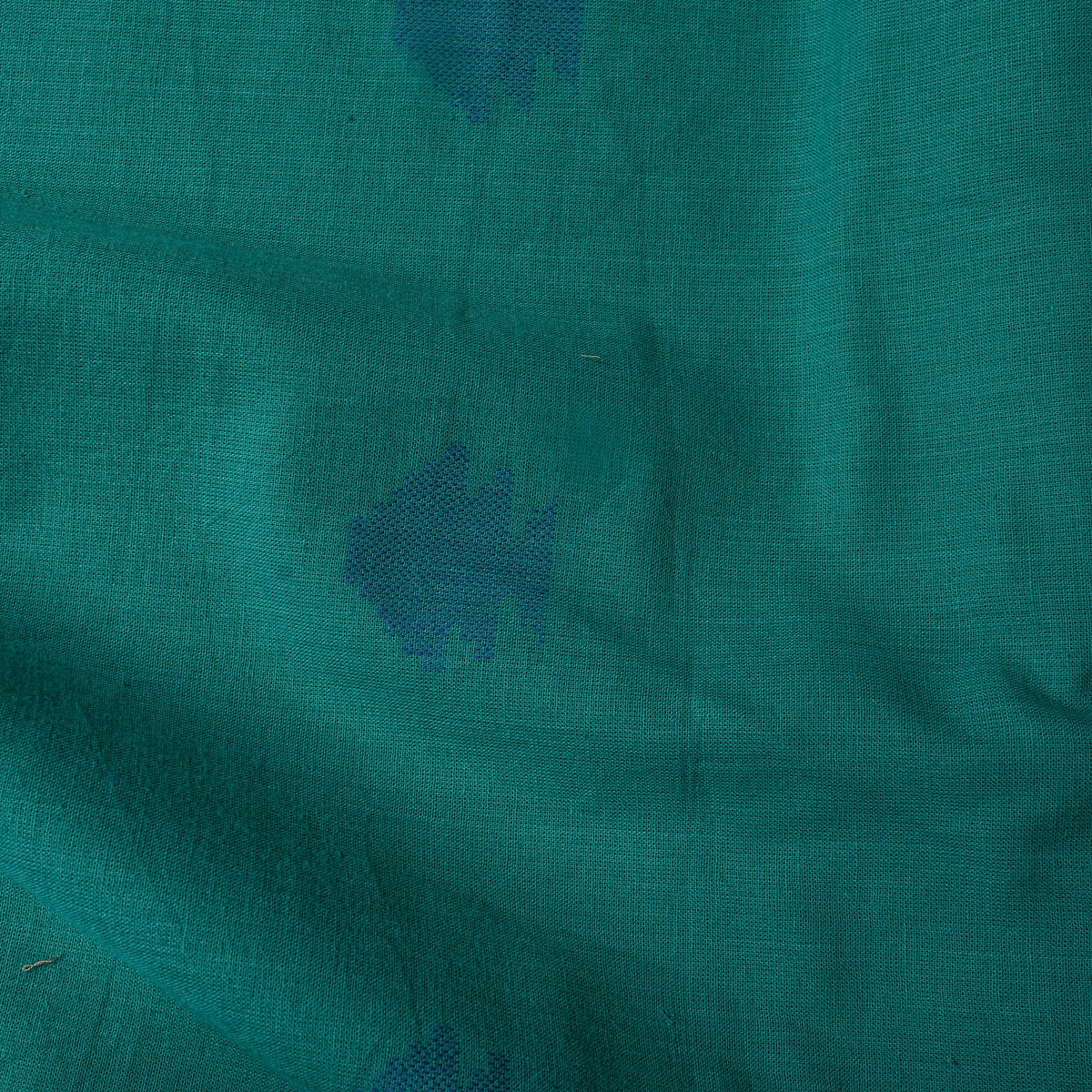Teal Green Stepped Butti Handloom Cotton Fabric