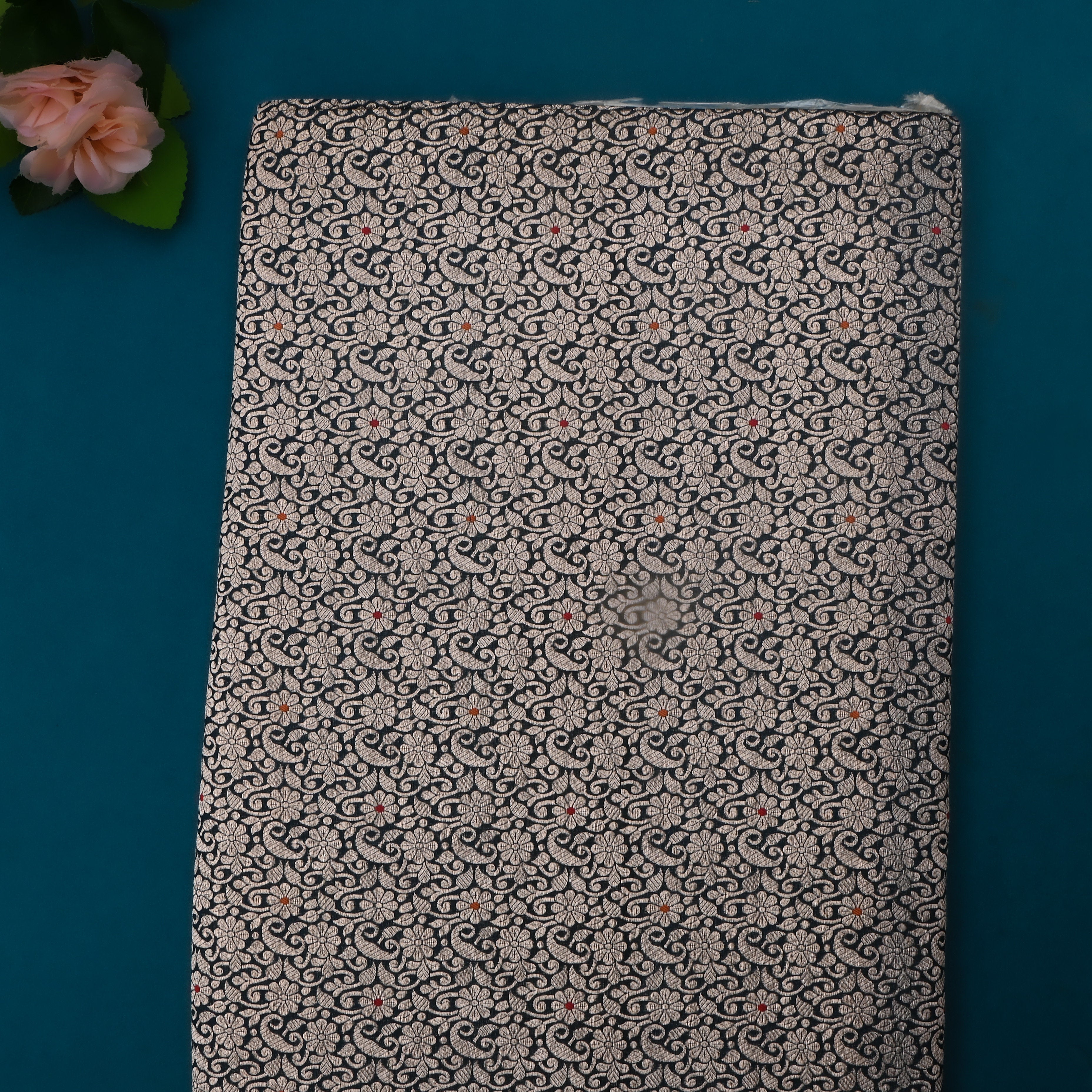 Black Jamawar Silk Fabric With Jaal