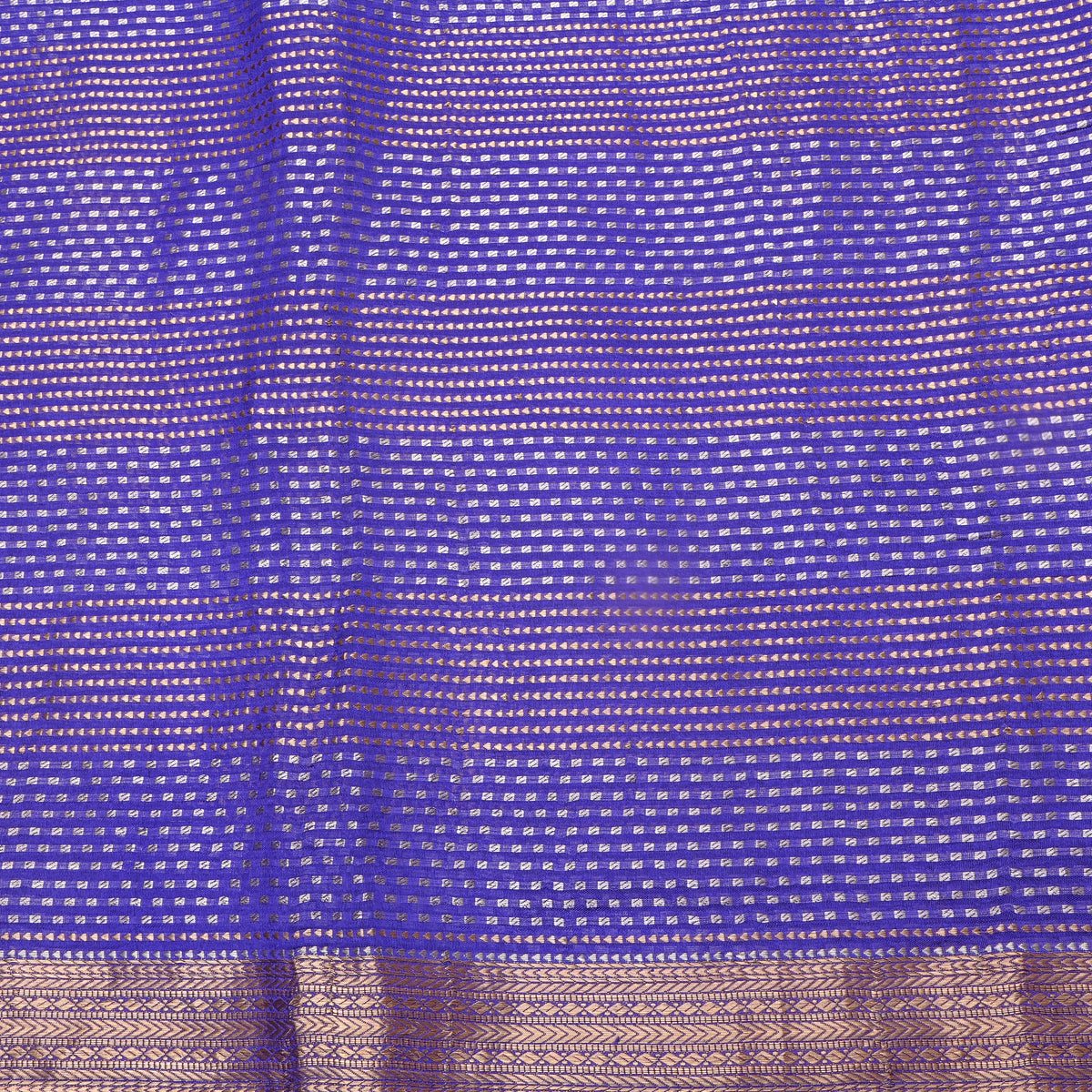 Cobalt Blue Gold Zari Woven Jamawar Silk Fabric