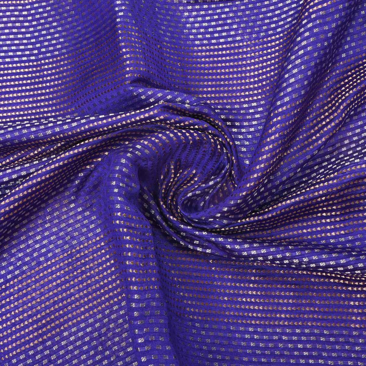 Cobalt Blue Gold Zari Woven Jamawar Silk Fabric