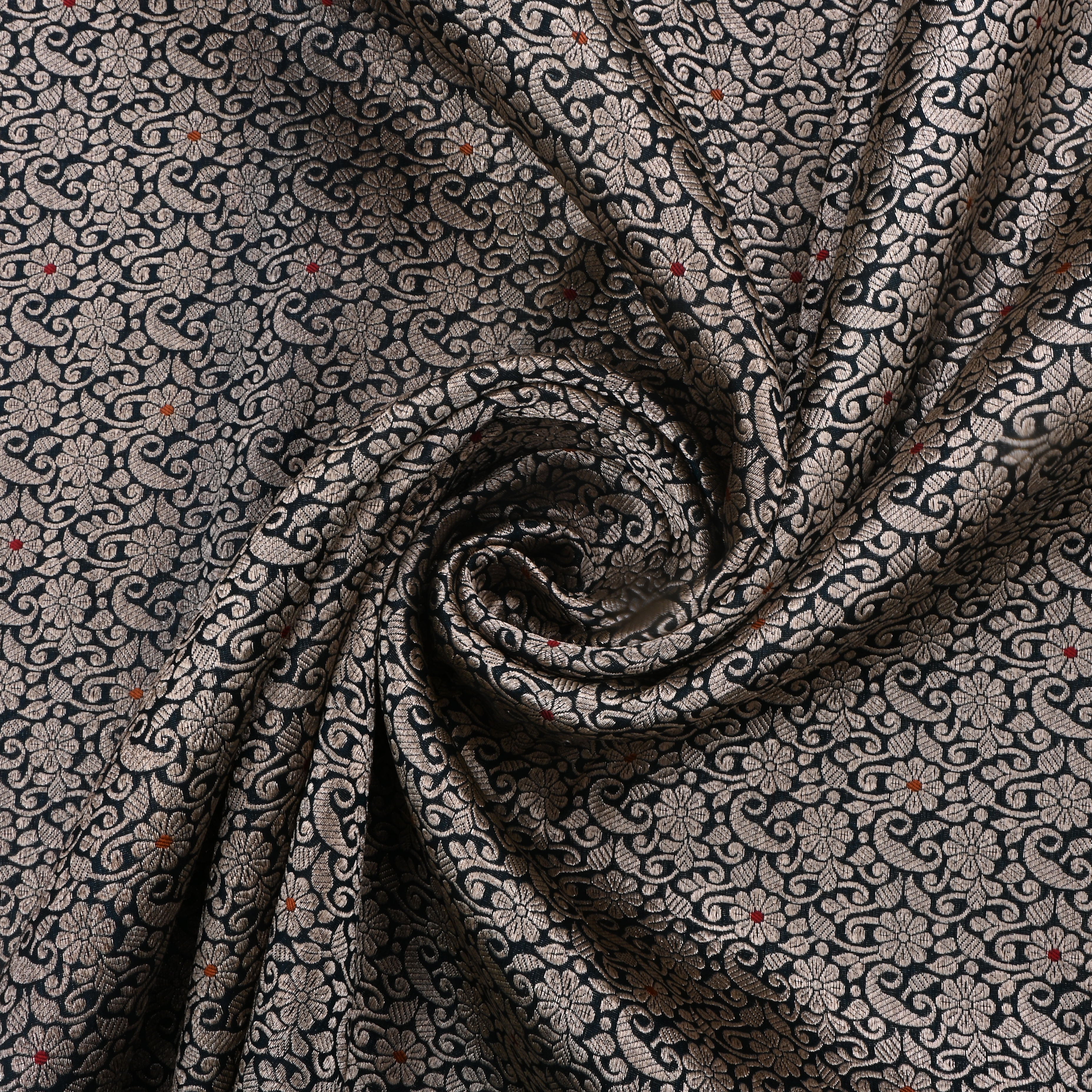 Black Jamawar Silk Fabric With Jaal