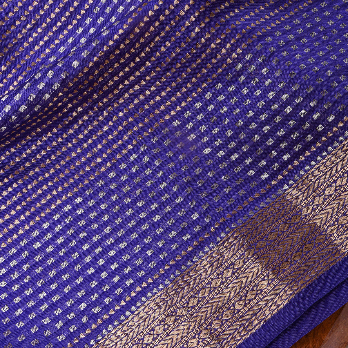 Cobalt Blue Gold Zari Woven Jamawar Silk Fabric