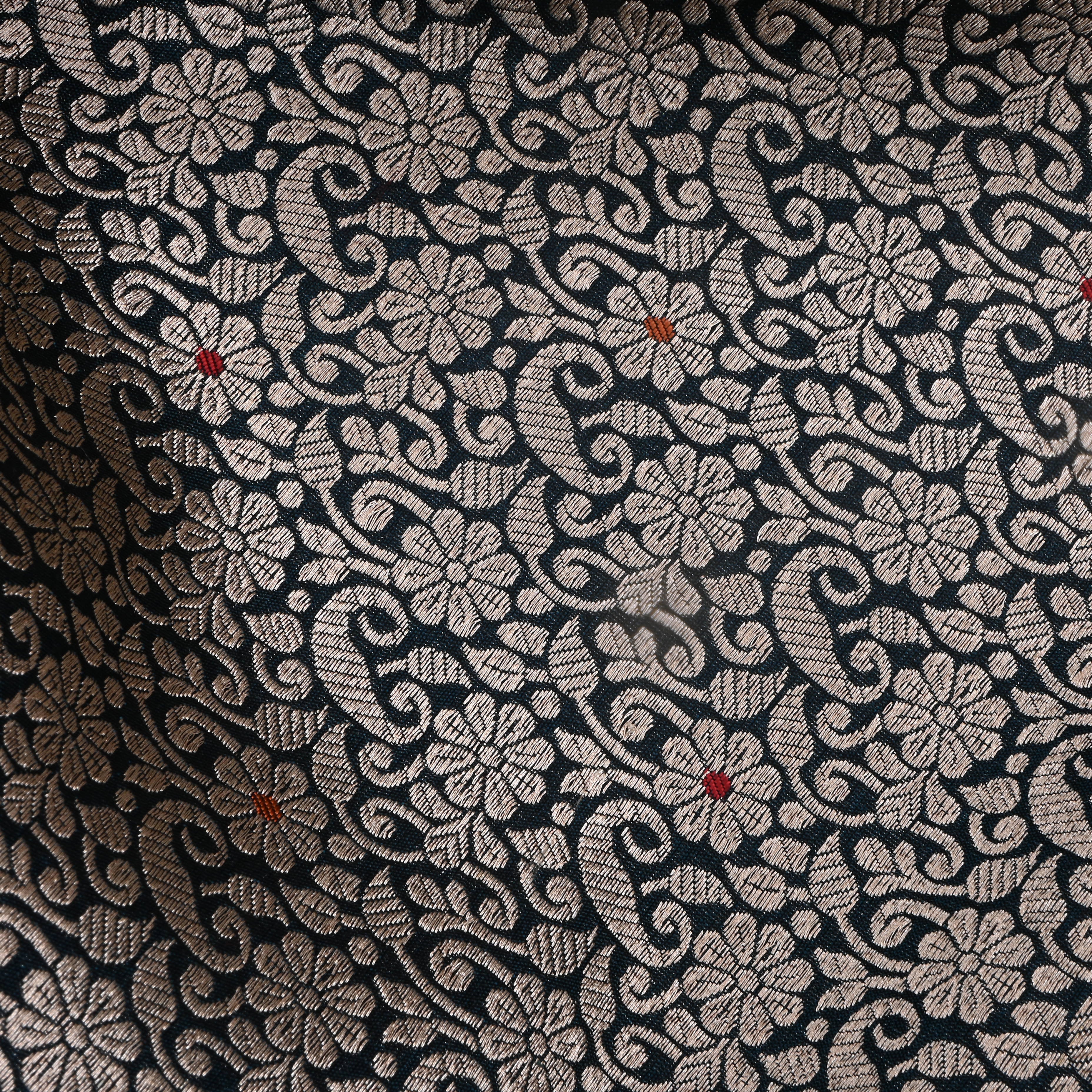 Black Jamawar Silk Fabric With Jaal